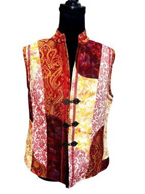 NWT Coldwater Creek Womens S Brocade Mixed Print Patchwork Vest Boho Y2K Hippie